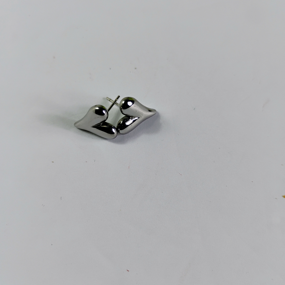 Silver Heart Puff  Stud Earrings
